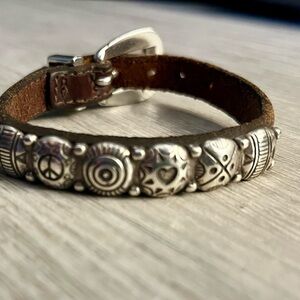 Brighton Silver and Brown Leather Skull Bracelet
